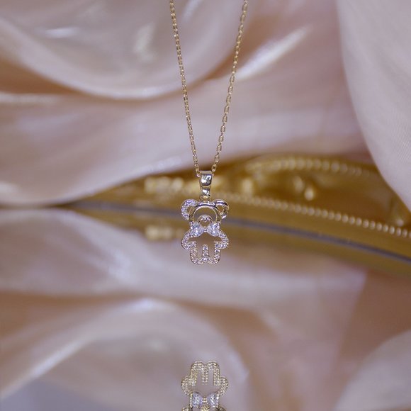 NEW 14K Gold Plated Diamond Bear Necklace a - Picture 7 of 10